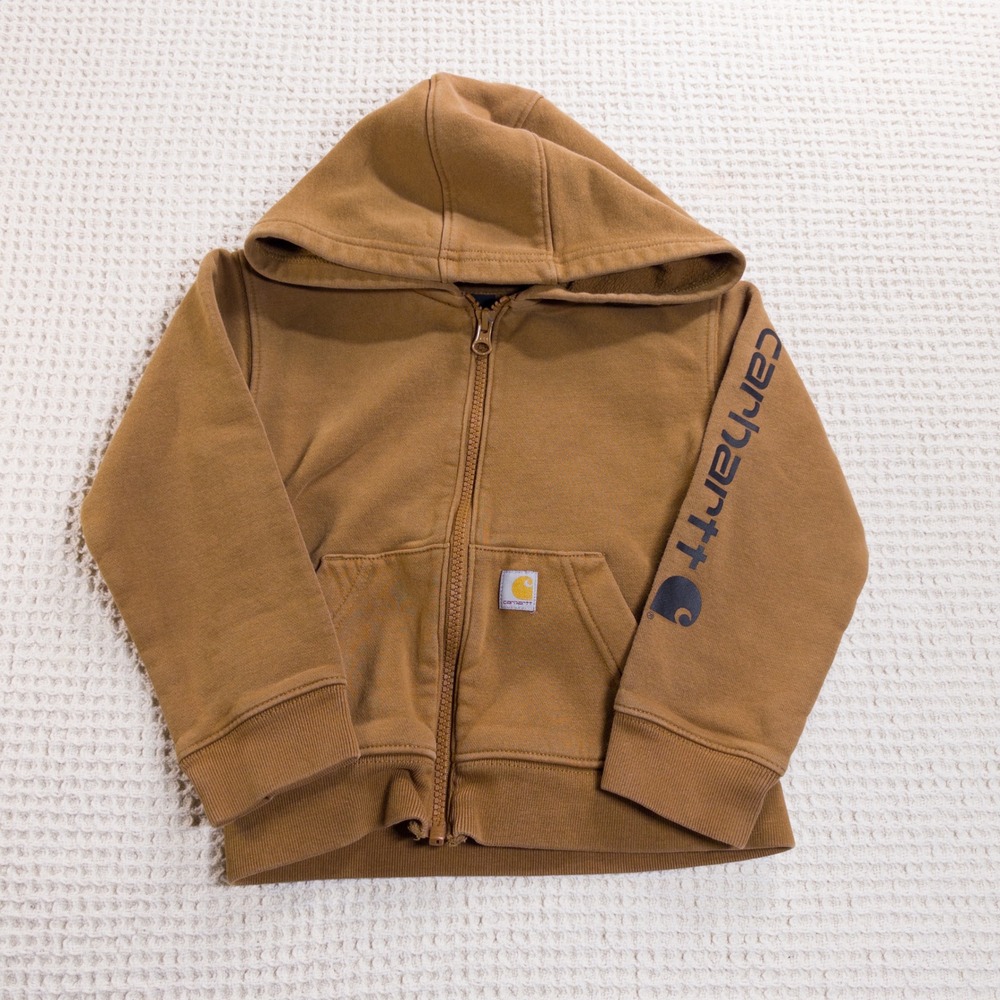 Carhartt Toddler Boys Brown Full Zip Hoodie Sweatshirt Logo Sleeve TS8575-B 3T
